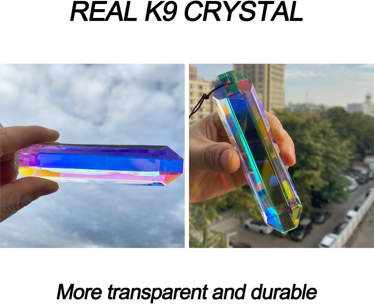 2PCS 5" Large Suncatchers Crystal Prisms, STINO Hanging Sun Catcher with Glass Prism, Rainbow Maker