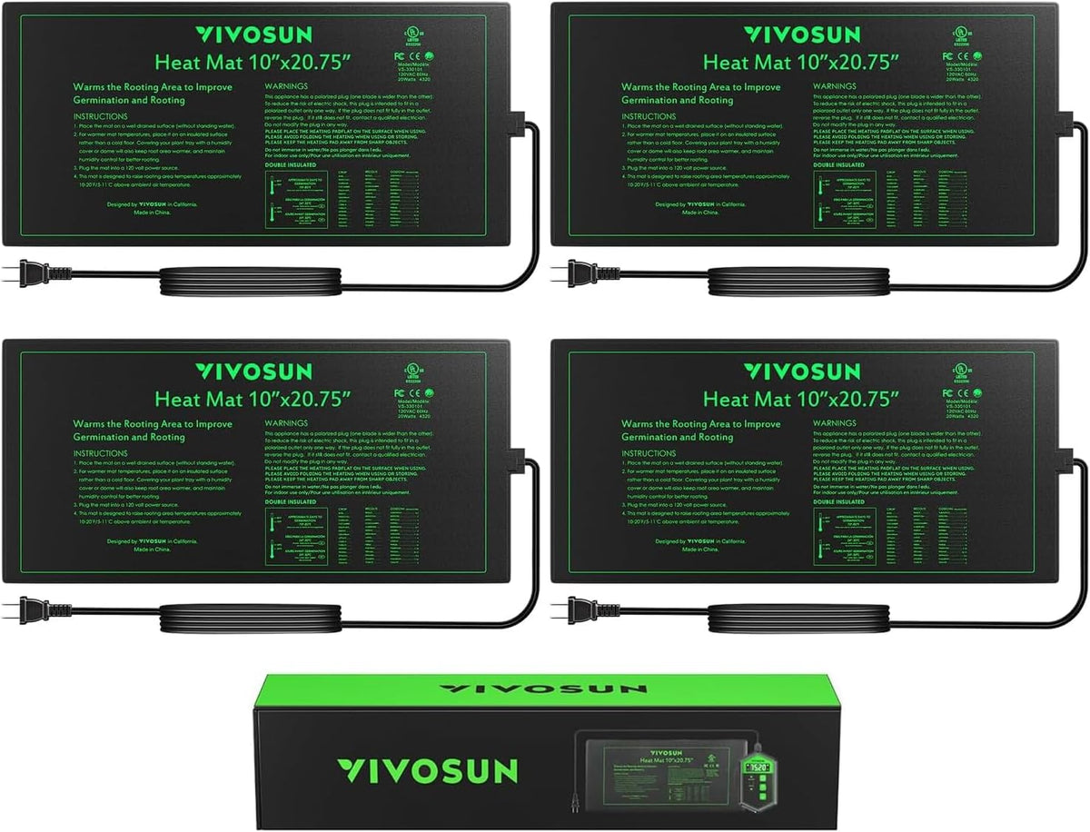 VIVOSUN 4-Pack 10" x 20.75" Durable Waterproof Seedling Heat Mat, UL & MET-Certified Warm