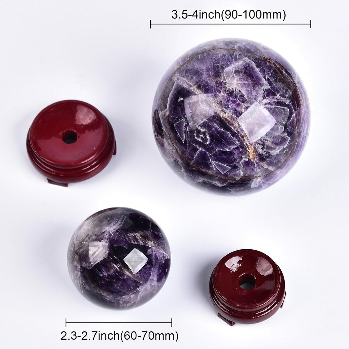 JIC Gem Chevron Amethyst Crystal Ball Healing Crystals Sphere with Wooden Stand Meditation Home