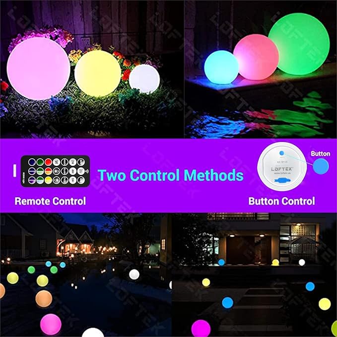 LOFTEK Floating Pool Lights - 6-inch Cordless Ball Light with Remote - 3 Modes & 16 RGB Color
