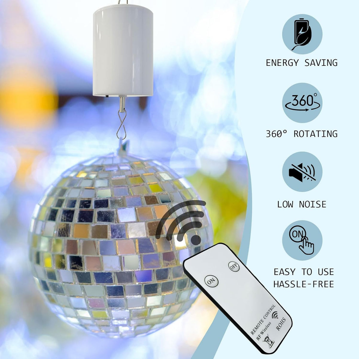 Disco Ball Wind Spinner Mirror Ball Hanging Display Rotating Spinner, Garden Decor with Mini Remote