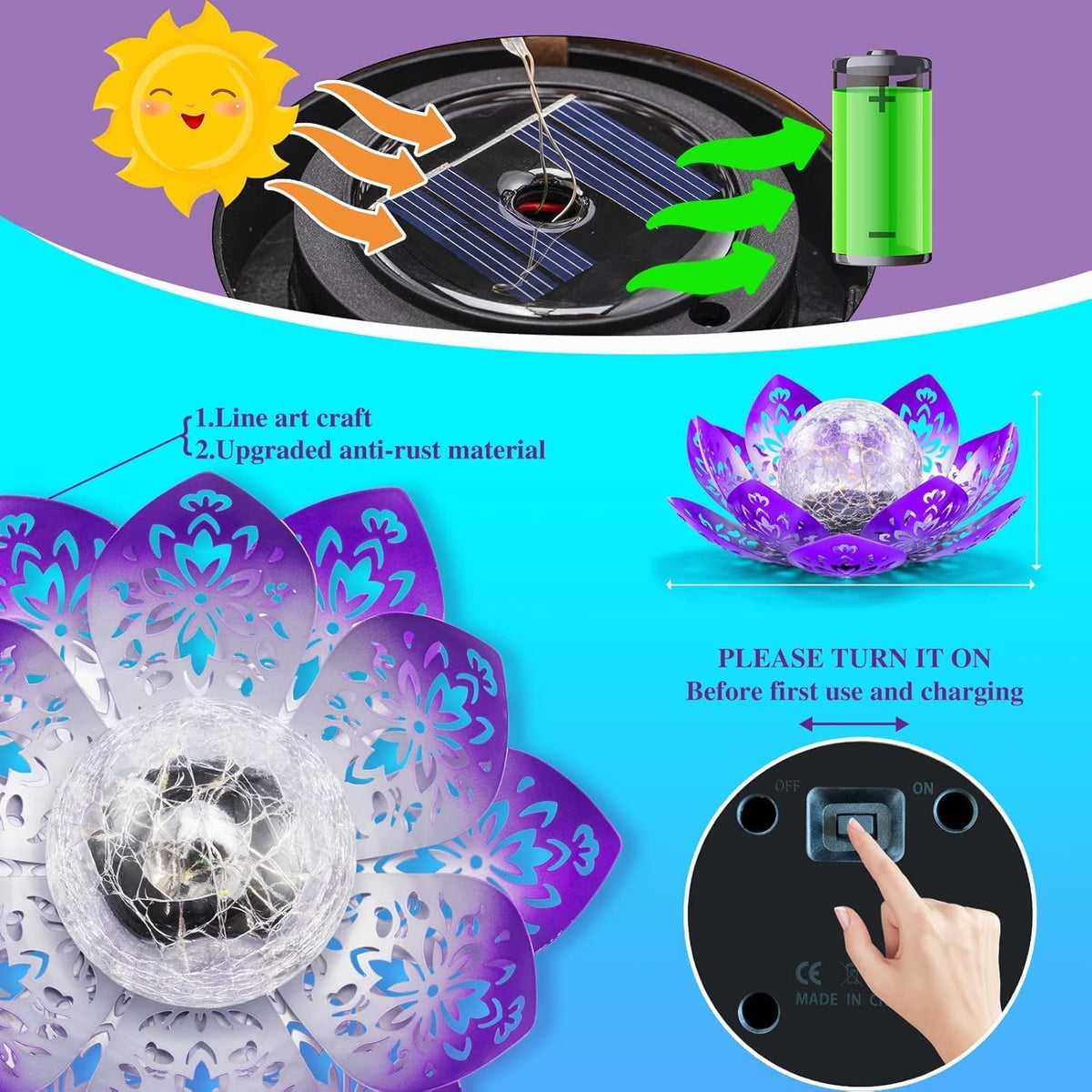 Huaxu Solar Garden Lights Outdoor Decorative - Bright Lotus Flower Table Lamp, Waterproof Solar