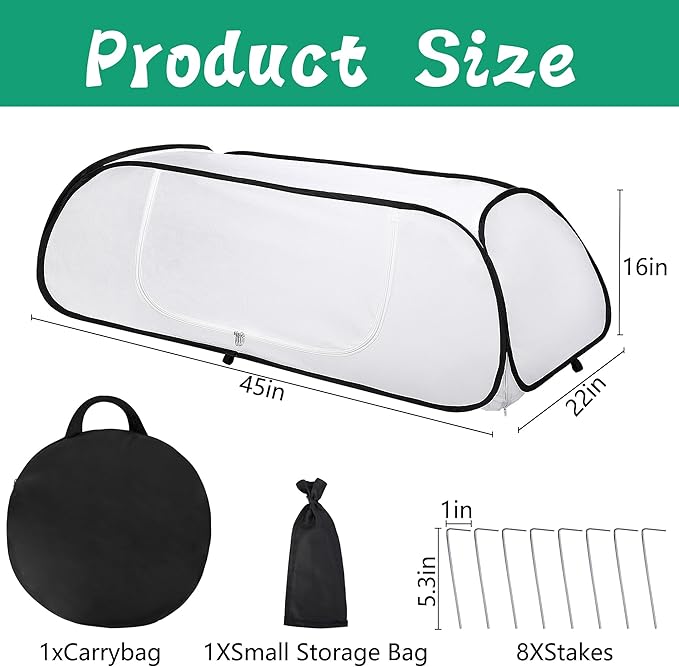 2 Pcs Pop Up Winter Garden Rows Plant Covers, 45" x 22" x 16" Raised Garden Beds Vegetable Rows