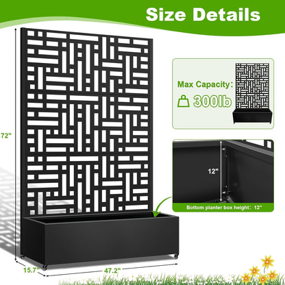 Metal Planter Box with Trellis, 72"x47"x16" Metal Raised Garden Bed with Trellis, Trellis Planter