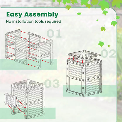 Compost Bin Outdoor, 80 Gallon Garden Compost Bin with Top Lid & Bottom Door, Aerating Outdoor