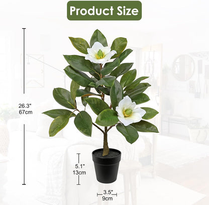 Briful Artificial Magnolia Flower Tree in Black Pot – 26.3in Tall Faux Magnolia Plant with