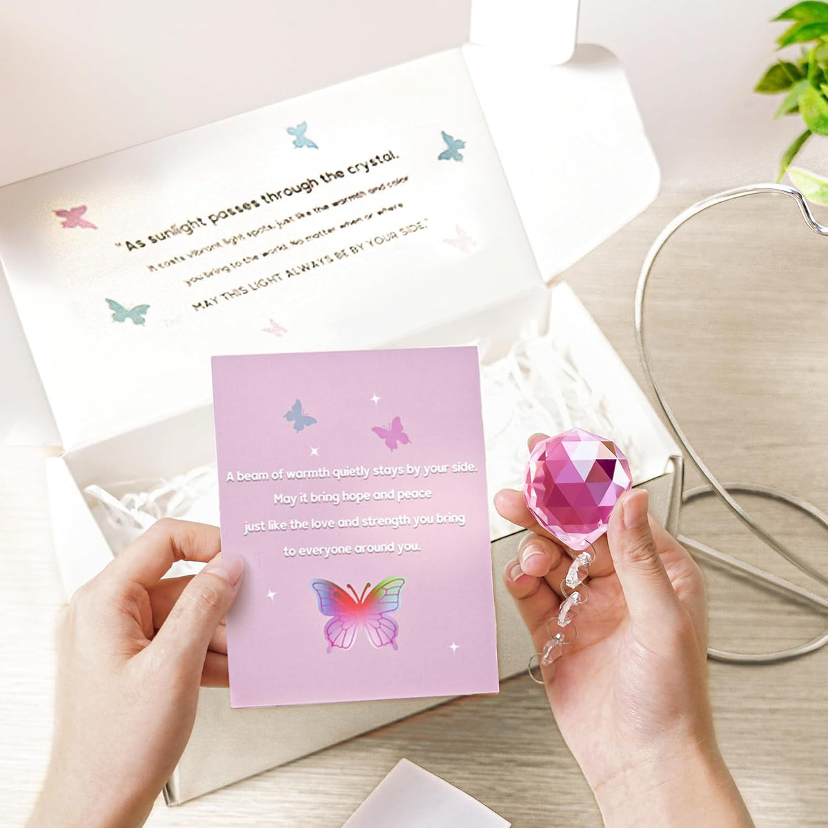 Grief Gifts for Women,40mm Crystal Suncatcher 9-inch Silver Stand with a Greeting Card,in Memory of