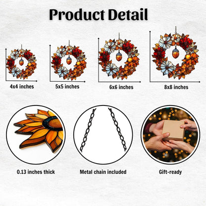 Autumn Floral Wreath Acrylic Suncatcher Stained Glass Effect Window Car Hanging Christmas Ornament