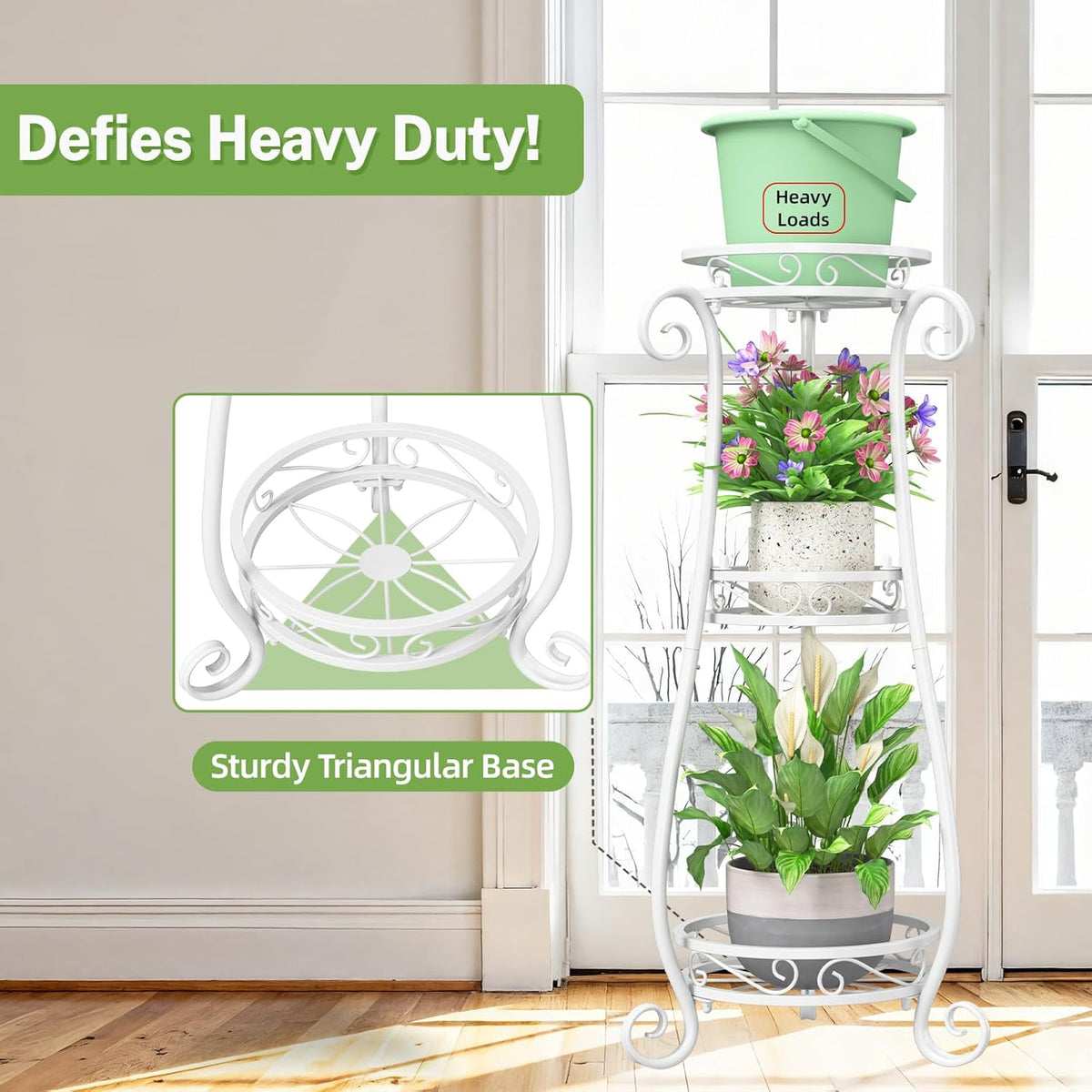 iDavosic.ly 3 Tier Metal Plant Stand Indoor Outdoor, Wrought Iron Corner Tall Flower Pot Holder