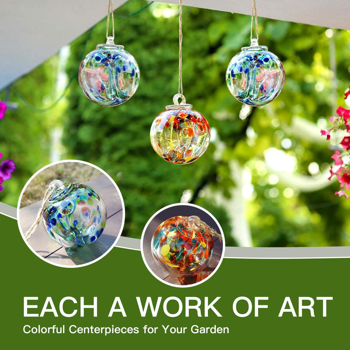 YaoYuan 4 Inch Garden Hanging Gazing Ball Hand-Blown Glass for Hanging Gardens Window Outdoor