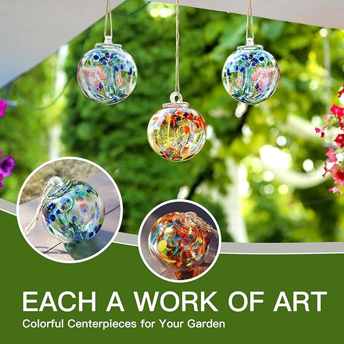 Yao Yuan 4 Inch Garden Hanging Gazing Ball Hand-Blown Glass for Hanging Gardens Window Outdoor