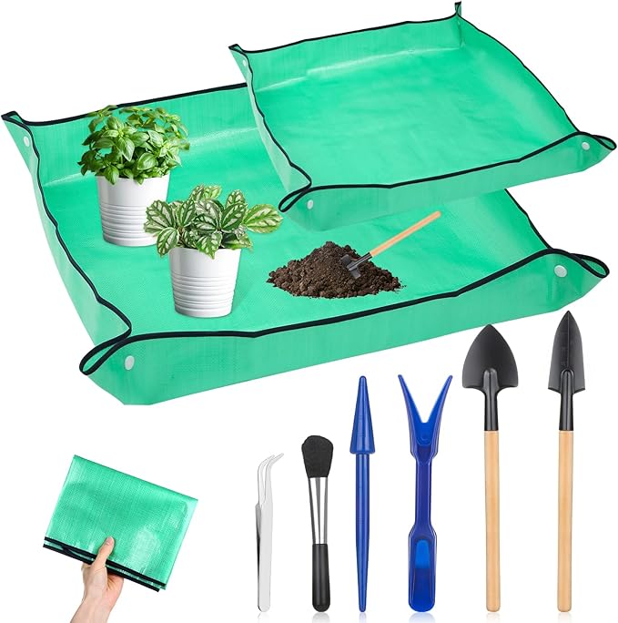 Plant Repotting Mat for Garden, 2 Pcs Waterproof Foldable Indoor Plant Mat Portable Square