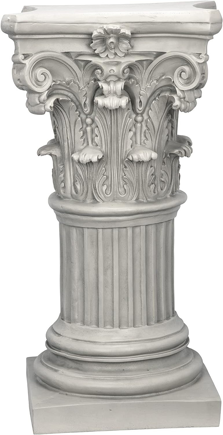 Design Toscano Corinthian Pedestal Column Plant Stand, Medium 29 Inch Tall, Cast Stone Resin