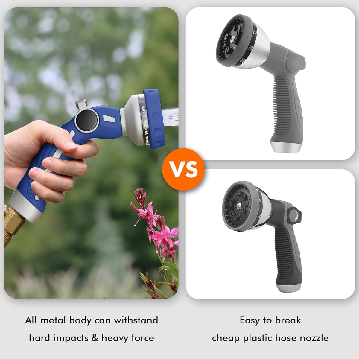 RESTMO Hose Nozzle Heavy Duty, Metal Water Hose Sprayer for Garden, 9 Spray Patterns | High