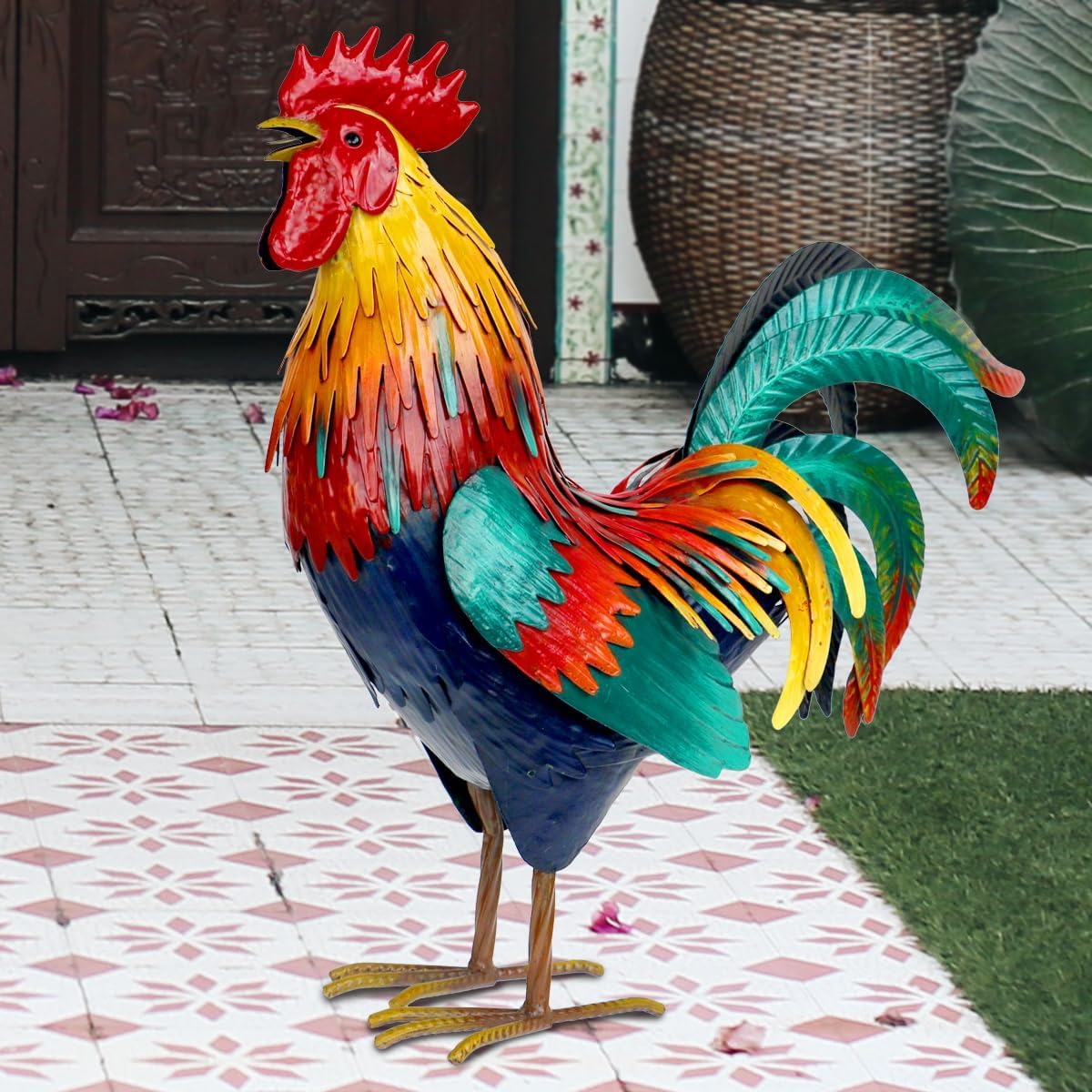 Kircust Metal Rooster Garden Statue Outdoor Decor Yard Art Chicken Decoration for Home Patio Lawn