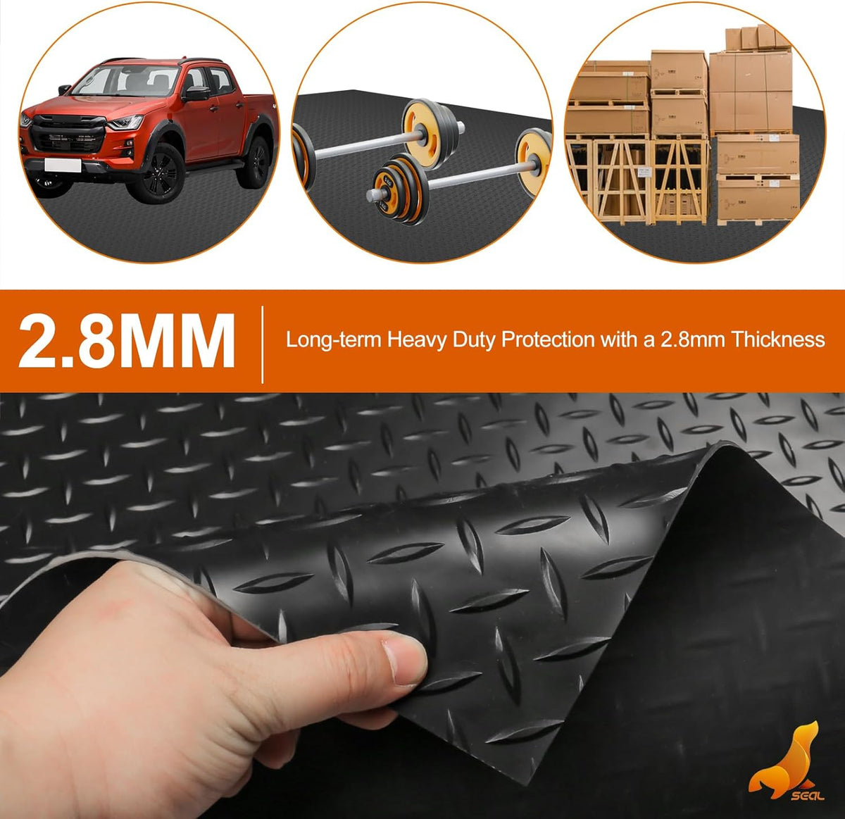 SEAL 6 x 15 Ft Premium Garage Floor Mat, Solid 2.8mm Thickened Black Commercial Grade Heavy Duty