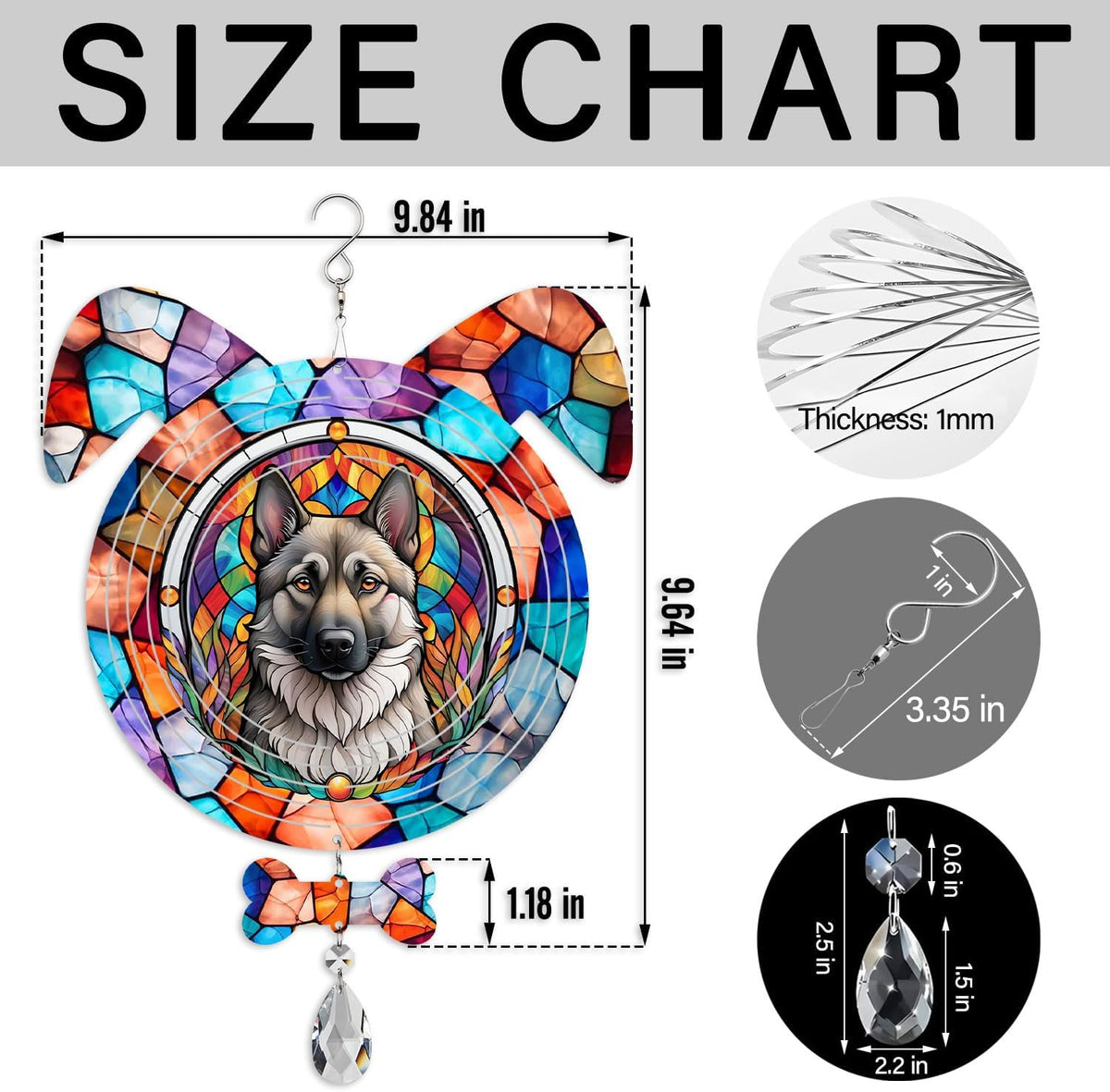 Norwegian Elkhound Dog Ears Wind Spinner, Norwegian Elkhound Wind Spinner Hanging for Yard and