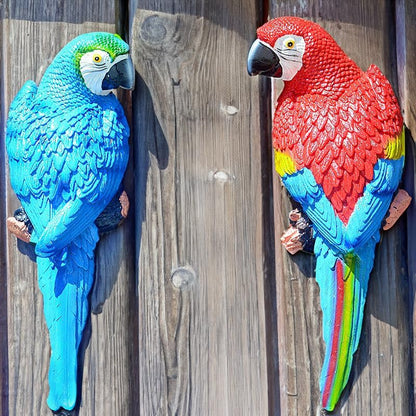 Teaeeno 2Pcs Resin Wall Bird Statue Decor,Real Parrot Sculpture Home Decor,Outdoor Indoor Figurine