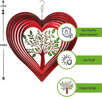 ISEO Heart Wind Spinner for Yard and Garden, Hanging Outdoor Decor, Yard Art, Porch and Patio