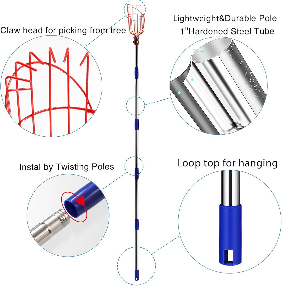 DonSail Pomelo Fruit Picker Pole Tool with Basket Telescoping Long Handle, 35-95 Inch Adjustable