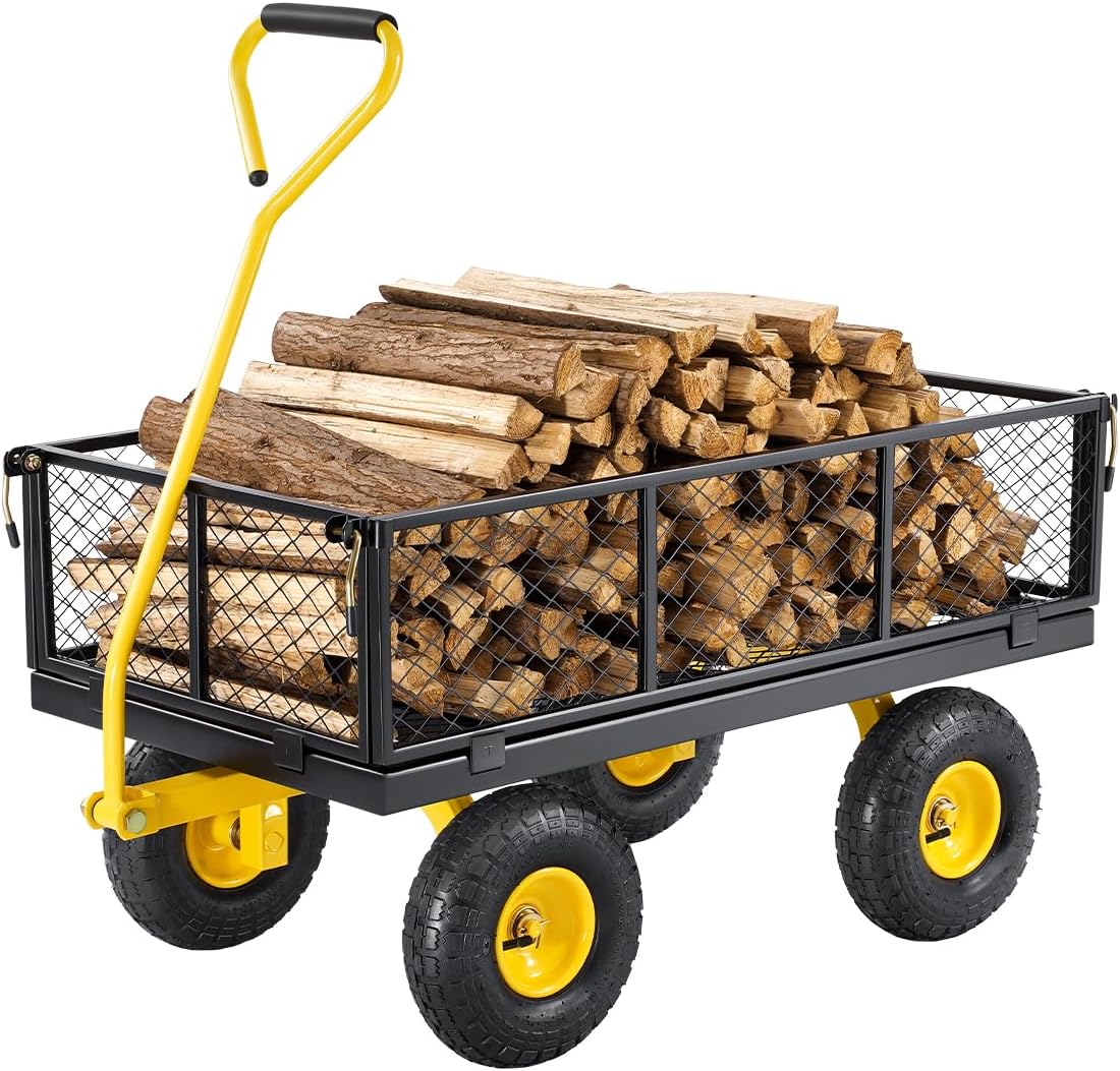 VEVOR 900 Lbs Heavy Duty Steel Garden Cart, Garden Wagon Cart on Wheels, Outdoor Metal Yard Utility