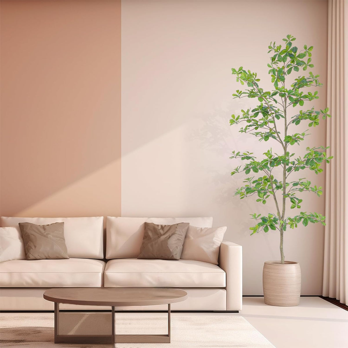Bellacat Faux Black Olive Tree 7ft, Tall Faux Trees Indoor with Natural Trunk and Realistic Leaves.