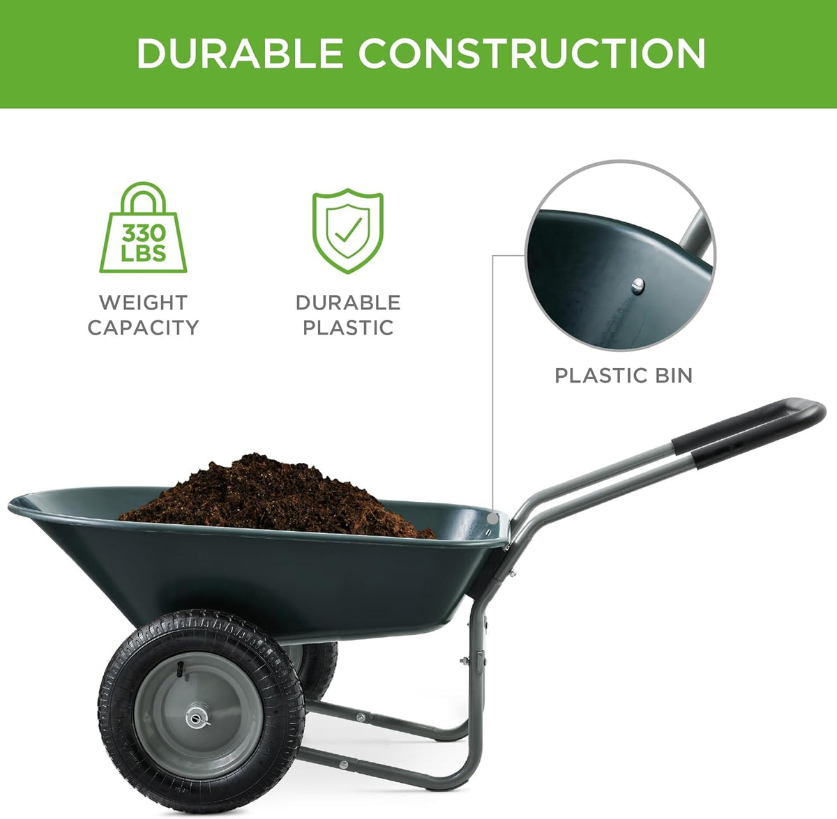 Best Choice Products Dual-Wheel Home Utility Yard Wheelbarrow Garden Cart w/Built-in Stand for