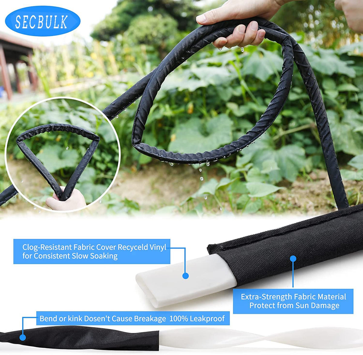 Secbulk 2026 Flat Soaker Hose 200 ft for Garden, 200' (50ft x 4) Linkable Drip Hose Diy Garden