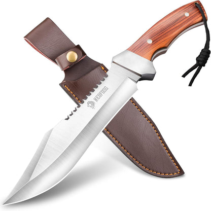 NedFoss 13" Survival Knife with Sheath, 7" Large Blade Camping Knives with Rosewood Handle, Full