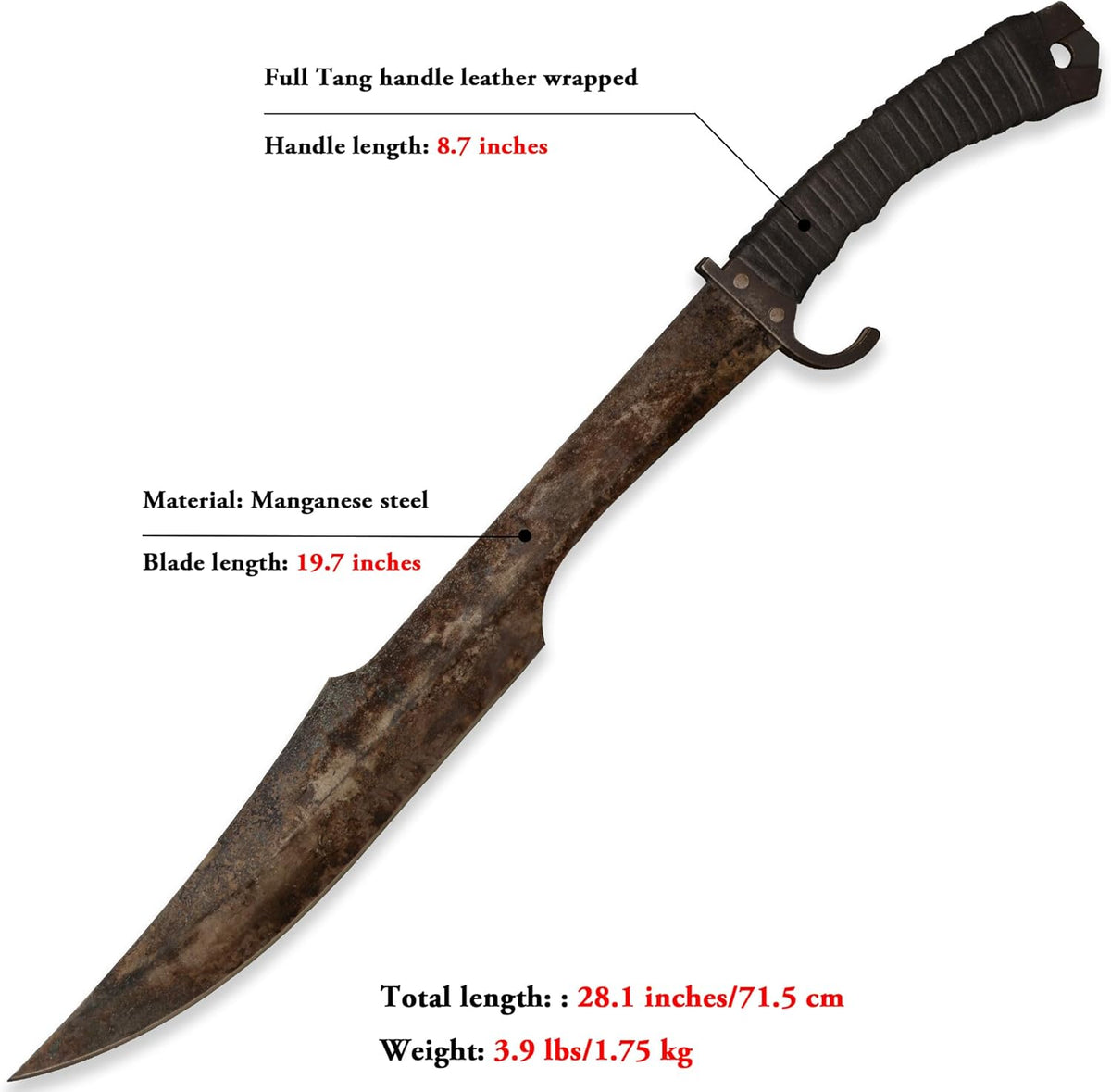 SV Handmade cast Manganese Steel Chopping Blade Sword, Full Tang, Outdoor, Hunting, Camping