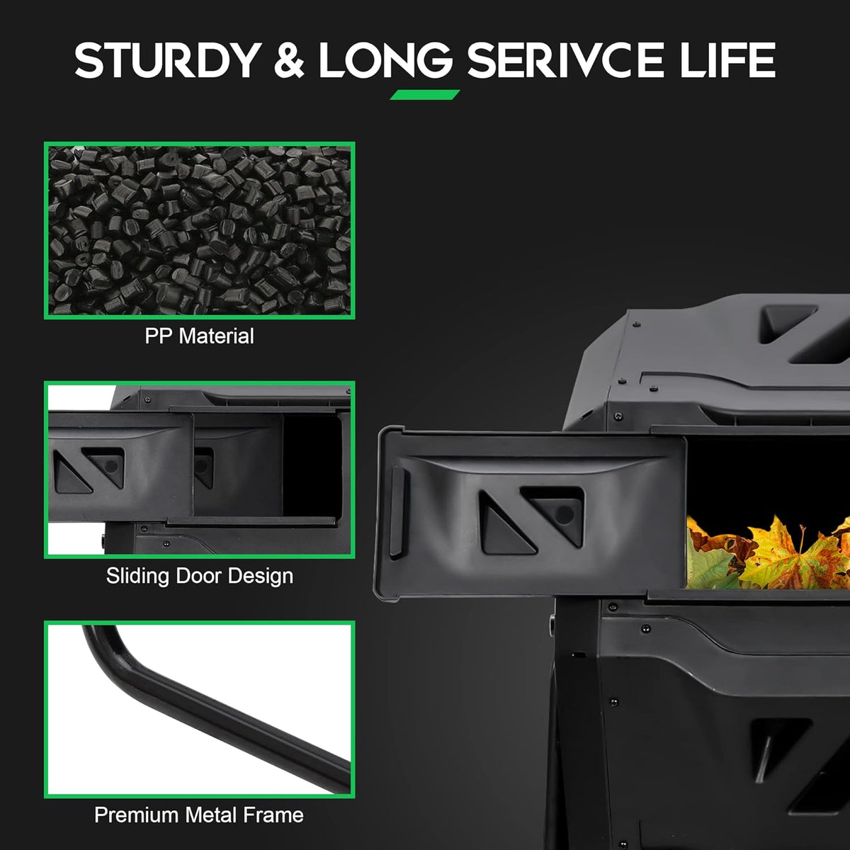 F2C Compost Bin Outdoor 43 Gallon Garden Dual Chamber Composter Bin - Bundled with Pearson's