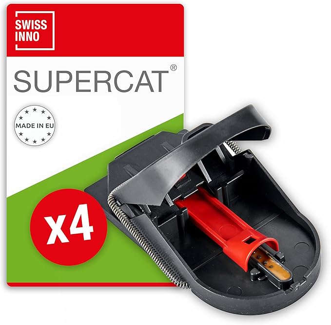 SWISSINNO Mousetraps & Mice Traps for Home - PRO SuperCat - 4 Traps – Pre-Baited Snap Traps with