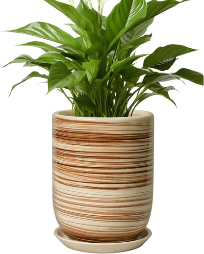 8 Inch Plant Pot, Ceramic Planter for Outdoor Plants, Large Plant Pot Indoor with Drainage Hole and