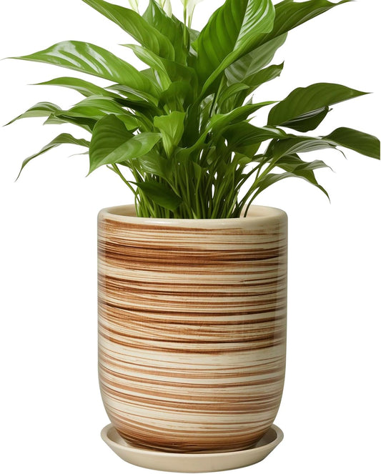 8 Inch Plant Pot, Ceramic Planter for Outdoor Plants, Large Plant Pot Indoor with Drainage Hole and