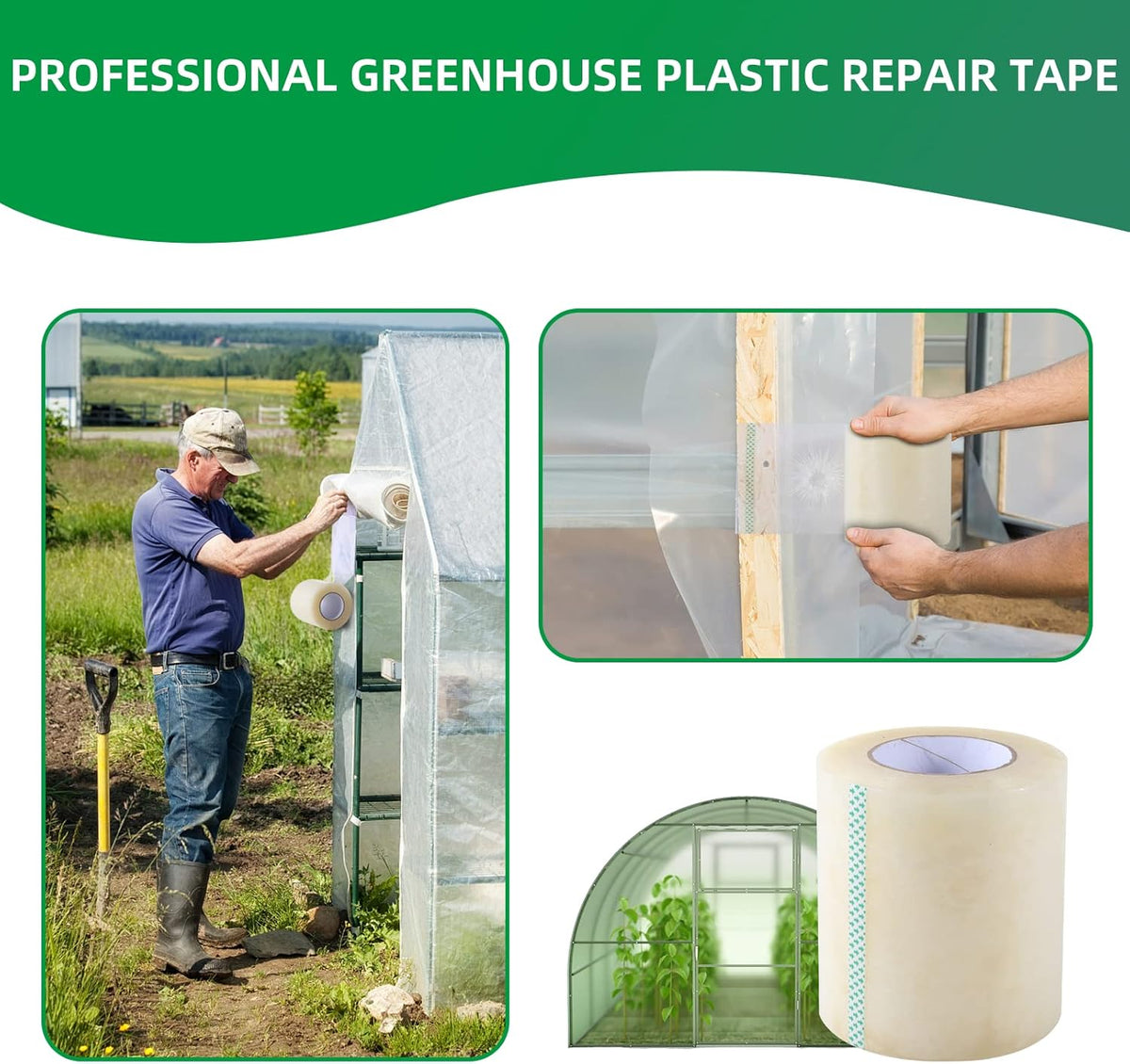 Greenhouse Repair Tape, 6.3 mil Thickness Greenhouse Plastic Tape, Clear UV Resistant Greenhouse