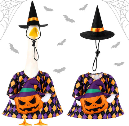 Sanwuta 1 Set Halloween Porch Goose Outfit Pumpkin Pillow Design with Witch Hat for 23" Lawn Cement