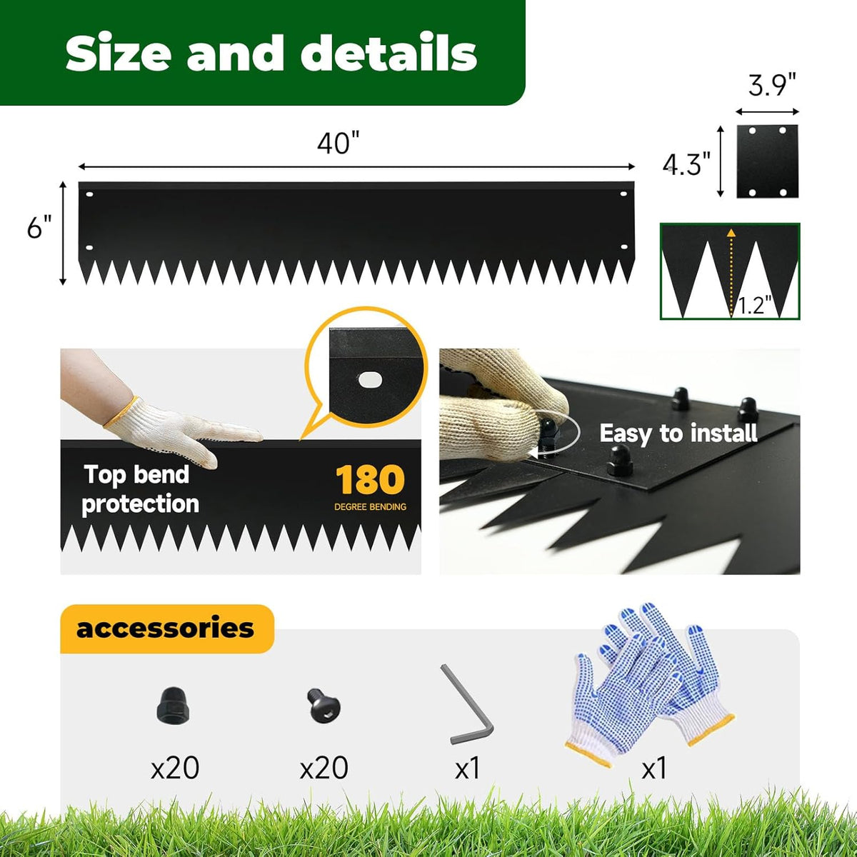 Steel Garden Edging with Top Bending Protection Metal Lanscape Edging Steel Lawn Edging 40 inch