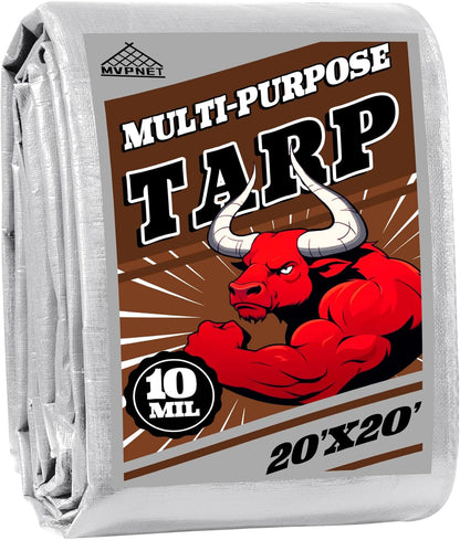Tarp 20x20 ft Heavy Duty 10mil Silver/Brown 100% Waterproof High Durability Multipurpose Outdoor