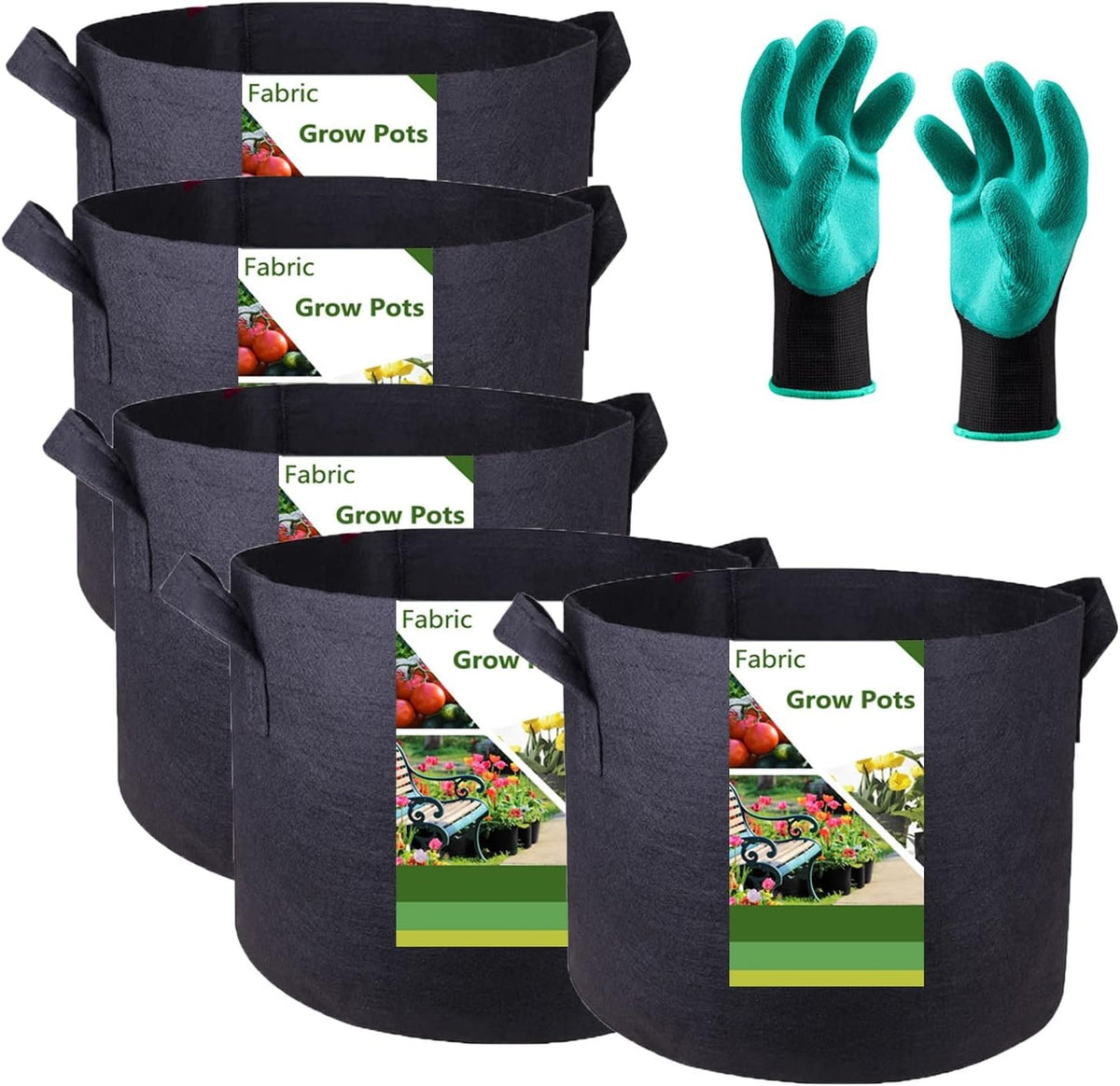 5-Pack 5 Gallon Plant Grow Bags (12x10 inch) Thickened Garden Bags Fabric Plant Pots for Flower