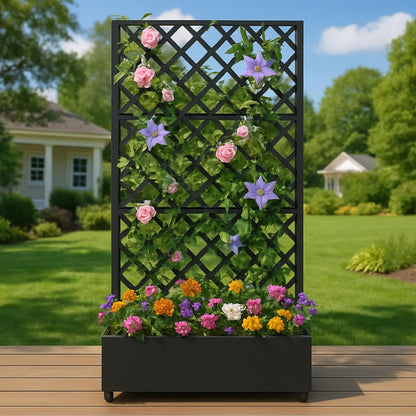 GarveeLife Metal Planter Box, with Diamond Lattice Trellis Planter Box, for Climbing Plants and