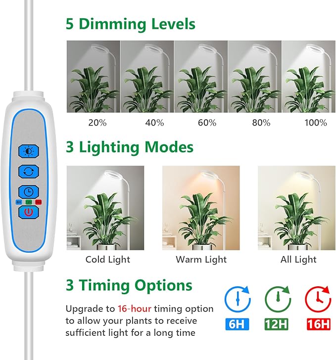 Floor Grow Lights for Indoor Plants, Full Spectrum Plant Light with 68" Stand for Growing Large