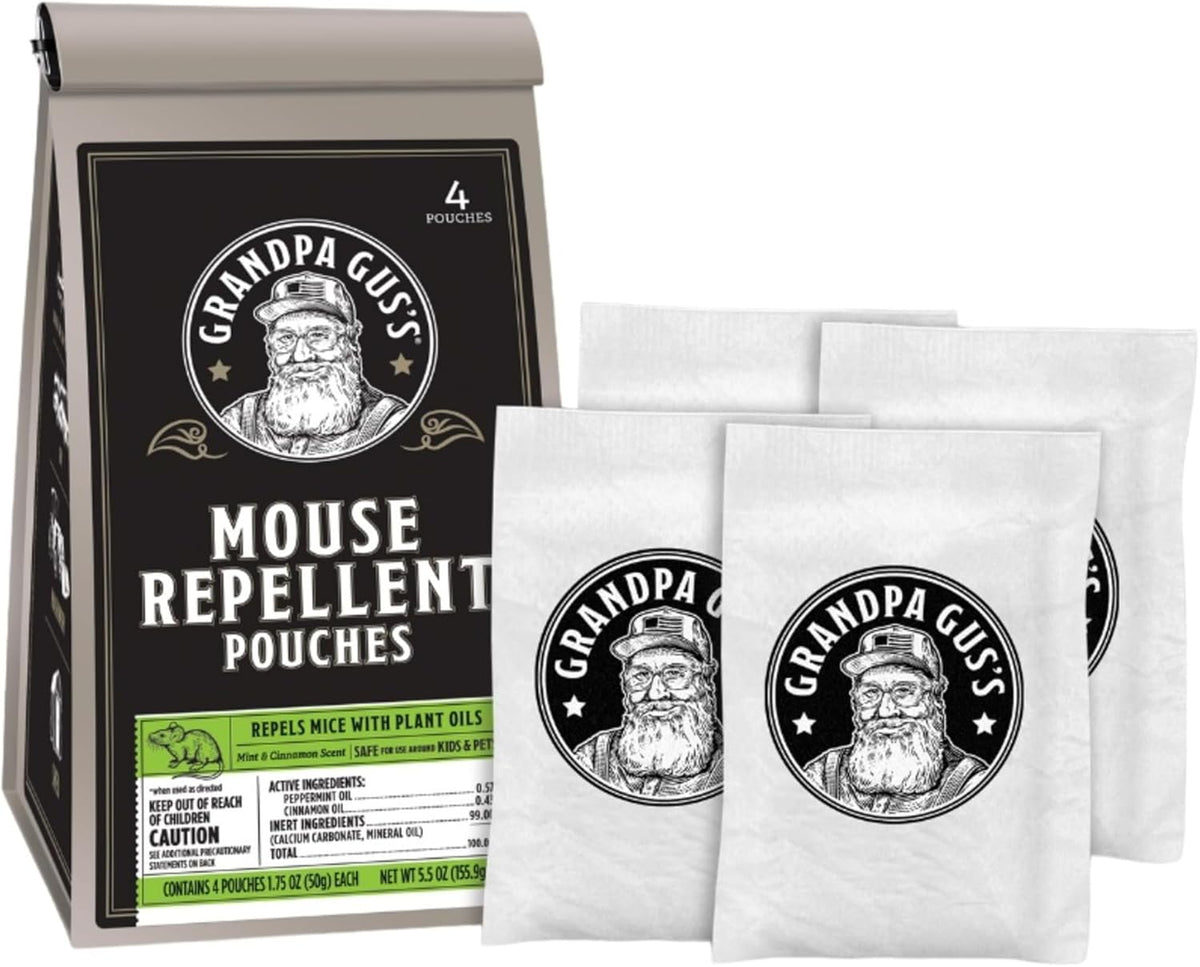 Grandpa Gus's Extra-Strength Mouse Repellent Pouches, Cinnamon/Peppermint Oils Repel Mice from