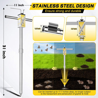 Gopher & Mole Bait Applicator, Stainless Steel Gopher/Mole/Vole Killer, Durable and Removable