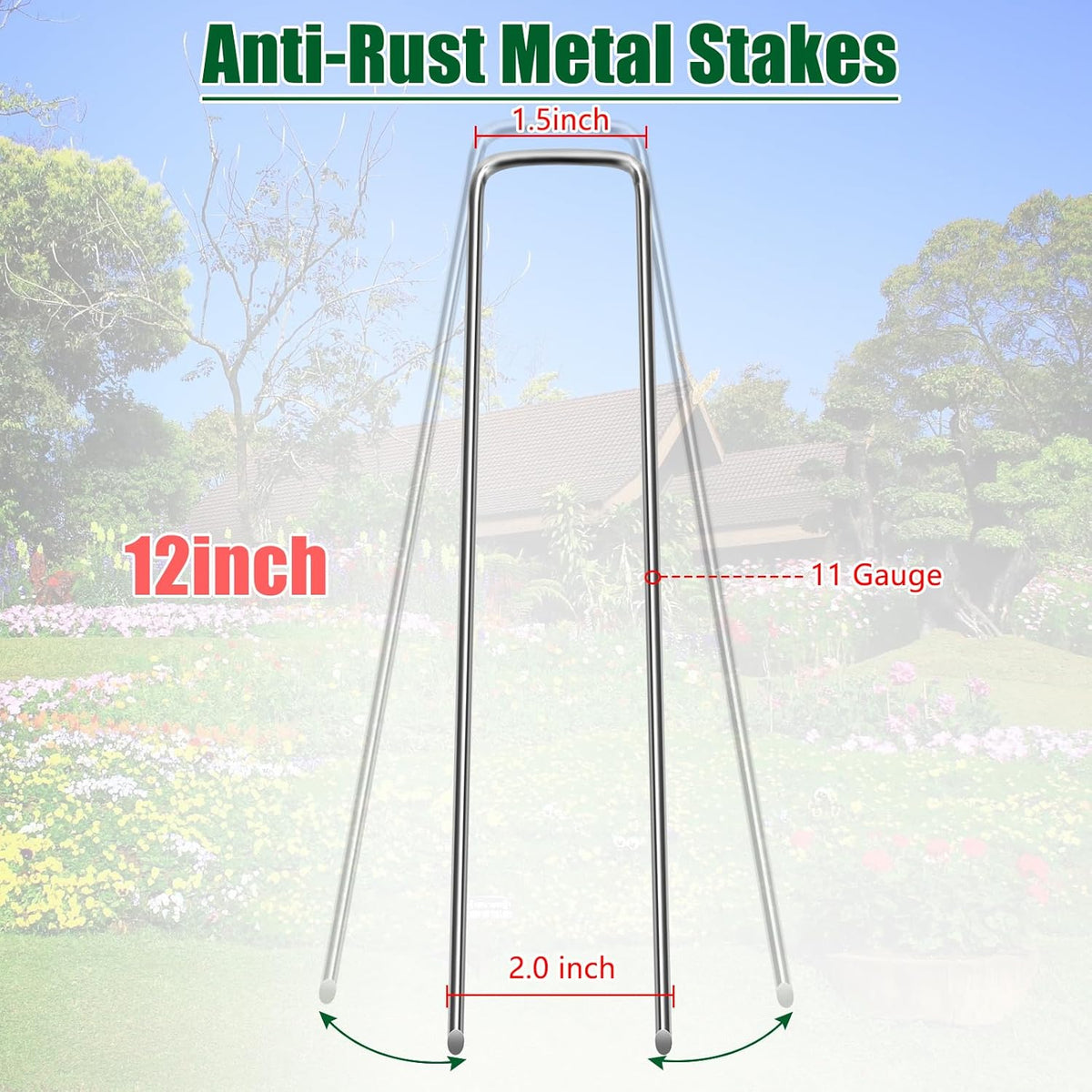 12 Inch 11 Gauge Galvanized Landscape Staples Stakes for Decoration, 25/100/200pcs Garden Metal