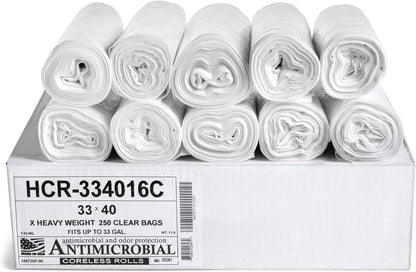 Aluf Plastics High Density Trash Bags, 33 Gallon, 250 Count, 16 Micron (eq), 33" x 40", Clear, for