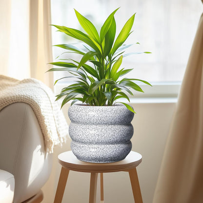 SQOWL Ceramic Pots for Plants - 8 Inch Plant Pot with Drainage Hole, Round Planter for Indoor