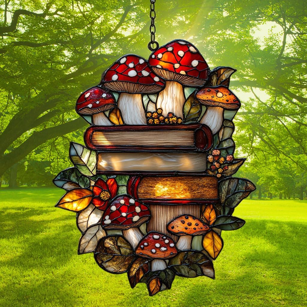 Forest Stack of Books Acrylic Suncatcher Stained Glass Effect Window Car Hanging Christmas Ornament