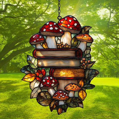 Forest Stack of Books Acrylic Suncatcher Stained Glass Effect Window Car Hanging Christmas Ornament