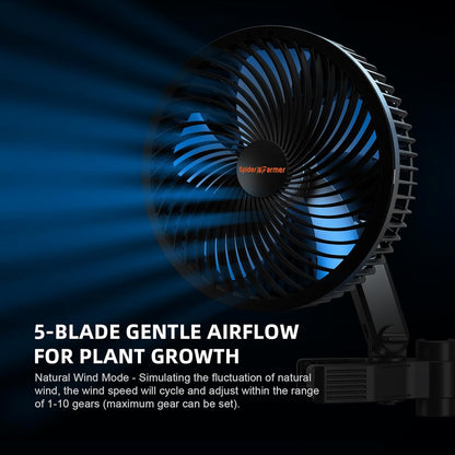 Spider Farmer New Grow Tent Clip Fan 6", EC Motor, Custom 10 Dynamic Wind Speeds and 10-Level