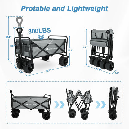 Yesker Foldable Wagon - 300lbs Collapsible Garden Carts with All Terrain Wheels for Outdoor Camping